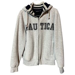 Nautica Gray Navy Blue Fleece-Lined Zip-Up Hoodie Men’s M